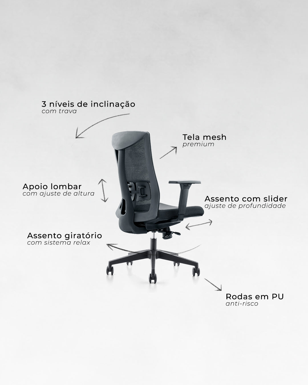 Essential Preta - Cadeira Ergonômica de Escritório