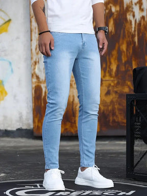 Calça Jeans Masculina Retrô Com Zíper, Jeans Skinny Para Homens