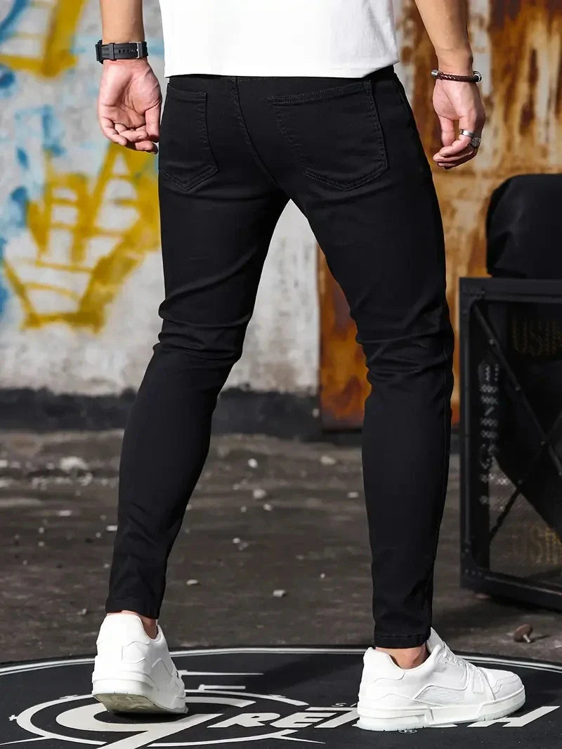 Calça Jeans Masculina Retrô Com Zíper, Jeans Skinny Para Homens