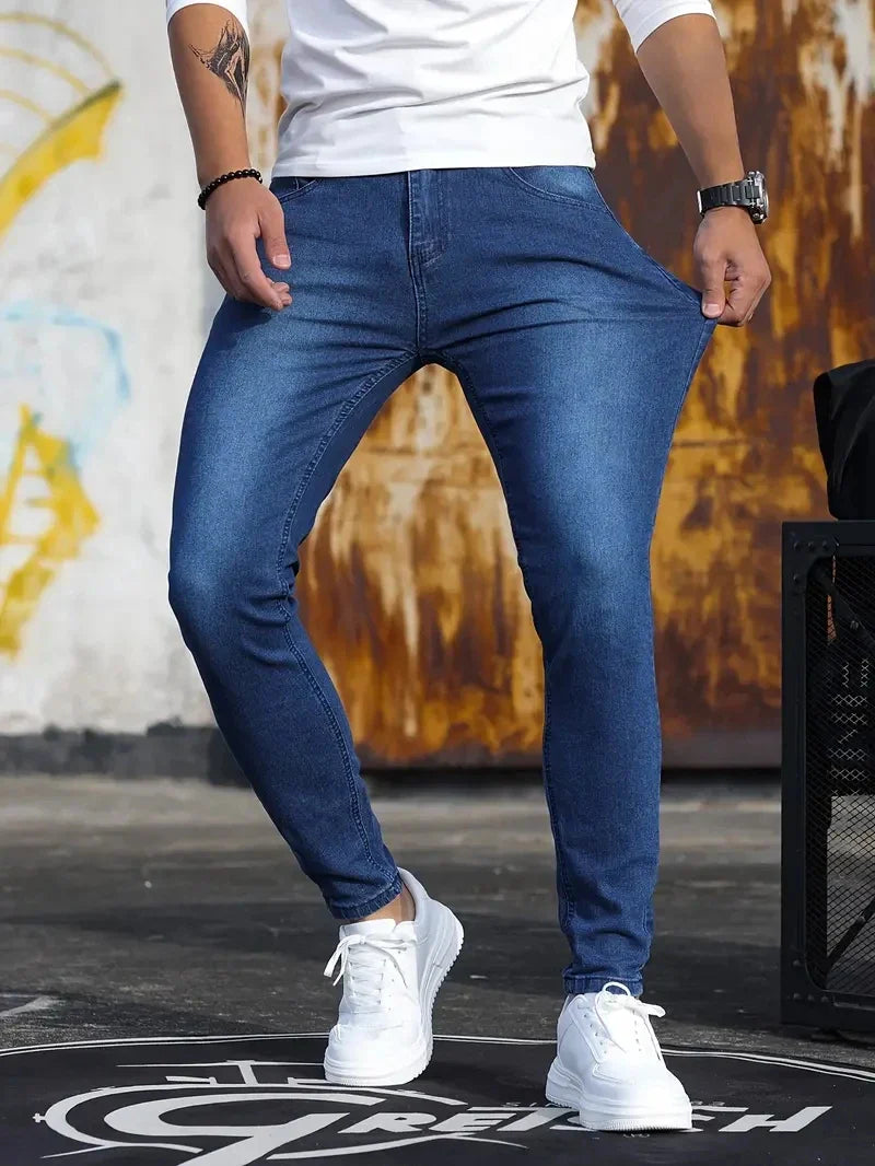 Calça Jeans Masculina Retrô Com Zíper, Jeans Skinny Para Homens