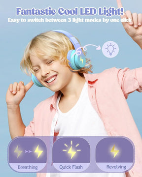 Seenda Bluetooth Wireless Headphones for Kids Boys Girls iPad Tablet School Airplane Over Ear LED Wired Headset with Mic