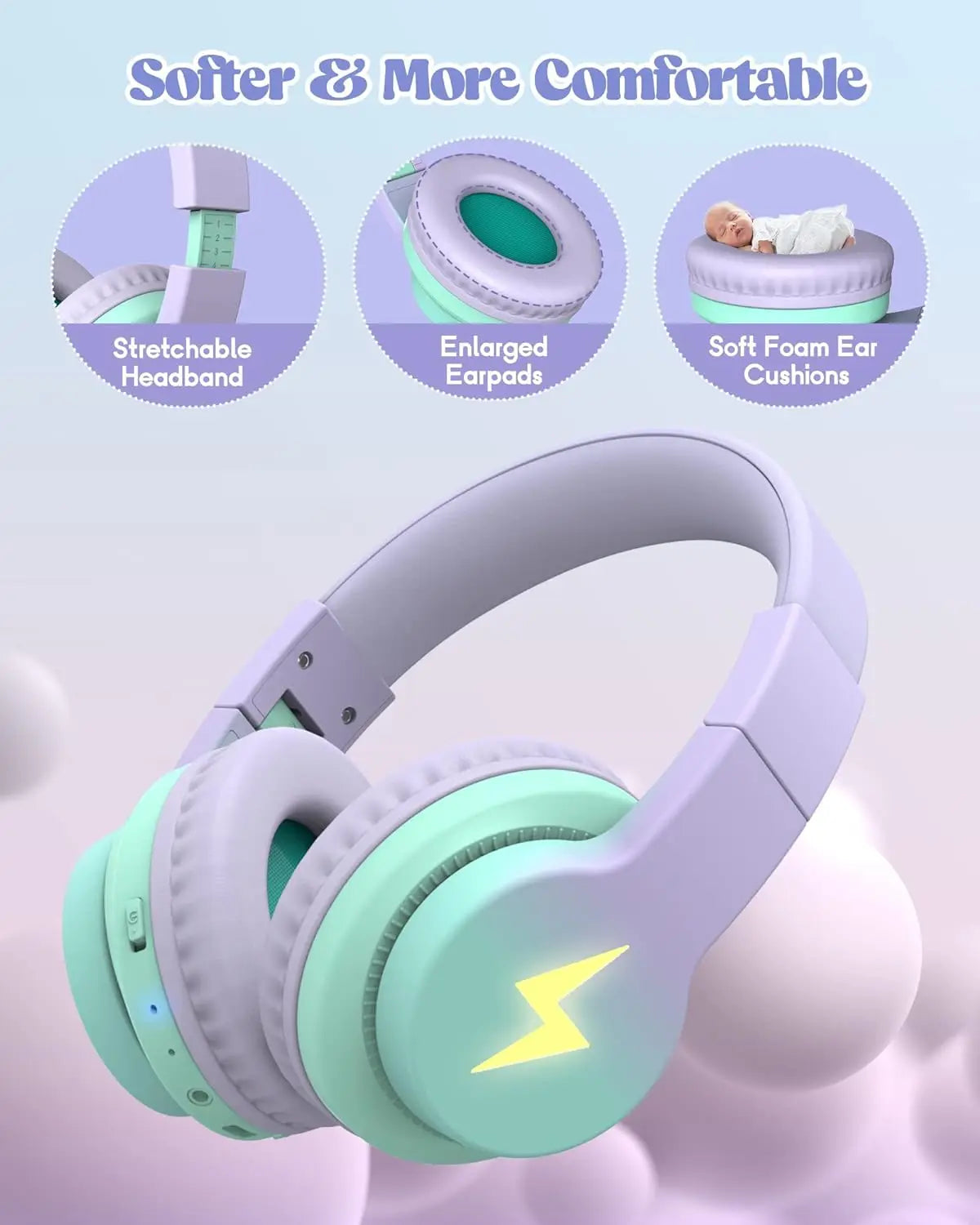 Seenda Bluetooth Wireless Headphones for Kids Boys Girls iPad Tablet School Airplane Over Ear LED Wired Headset with Mic