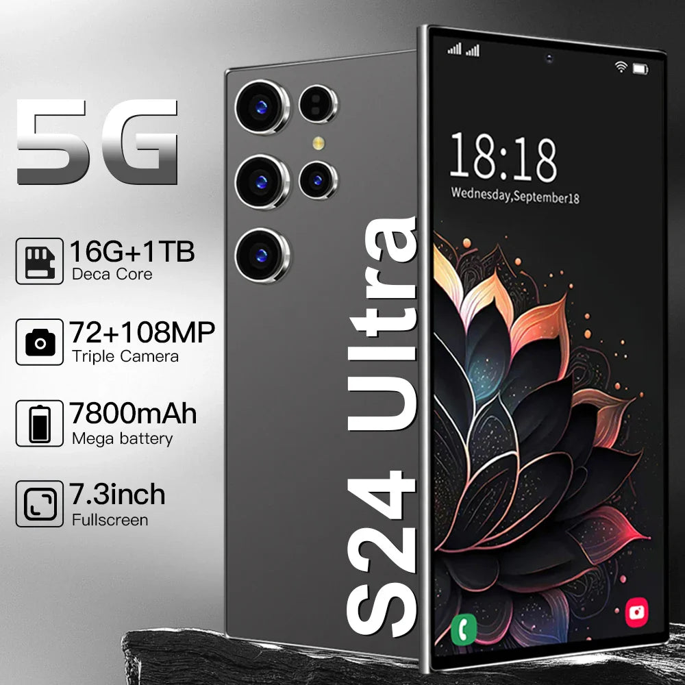 S24Ultra Smartphone 5G 7.3" Full Screen 7800mAh Snapdragon 8 gen3 Camera 108MP