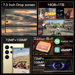 S24Ultra Smartphone 5G 7.3" Full Screen 7800mAh Snapdragon 8 gen3 Camera 108MP