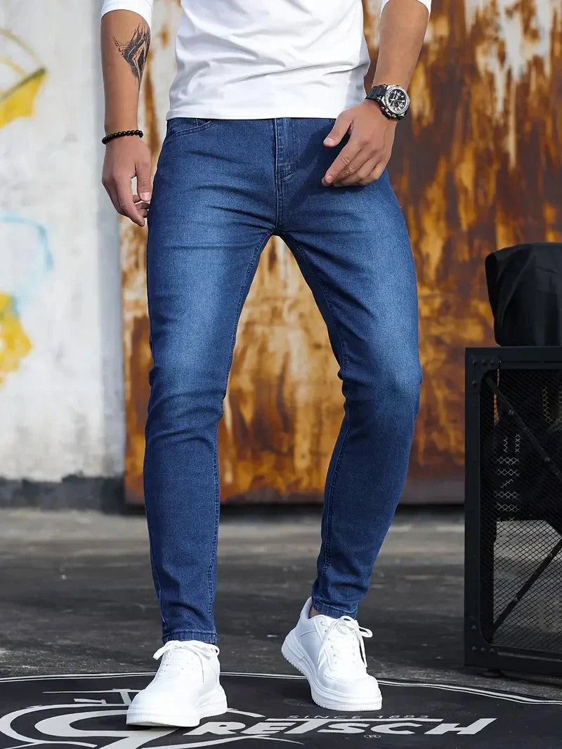 Calça Jeans Masculina Retrô Com Zíper, Jeans Skinny Para Homens