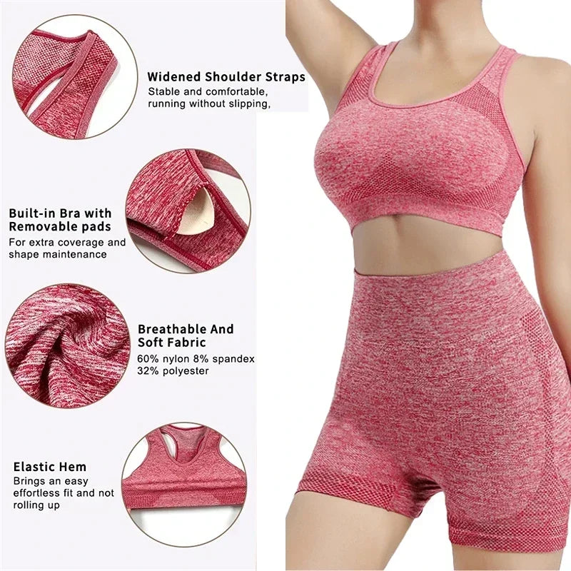 Conjunto Fitness Sem Costura Para Mulheres, Shorts de Ginástica