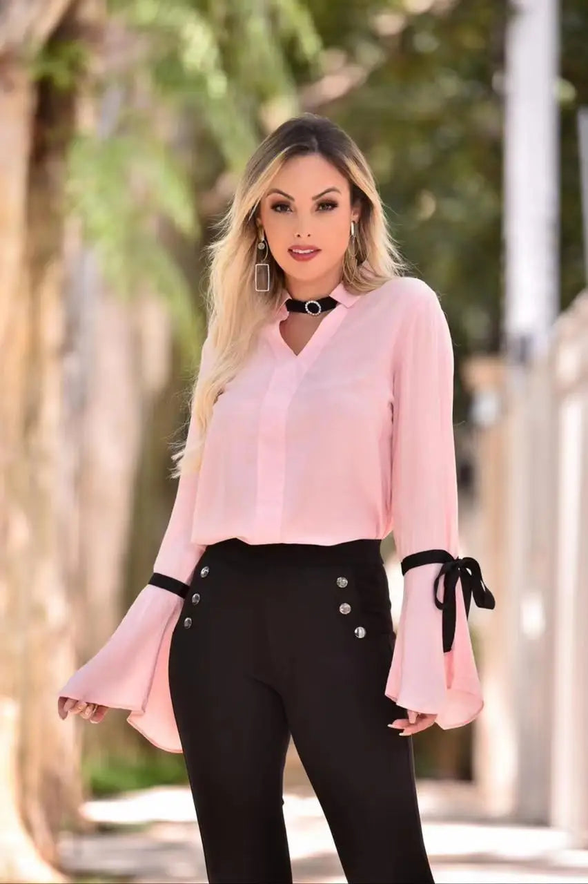 Camisa Blusa Feminina Manga Longa Flare Social Linda Diversas Cores e Tamanhos