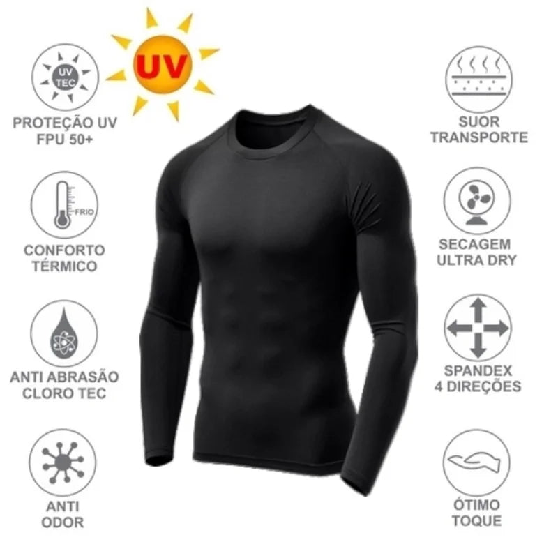 Pacote com 2 Camisetas Proteção Térmica Solar Ideal Para Ciclismo Compressão Segunda Pele Tecido Gelado UV 50 + Várias Cores