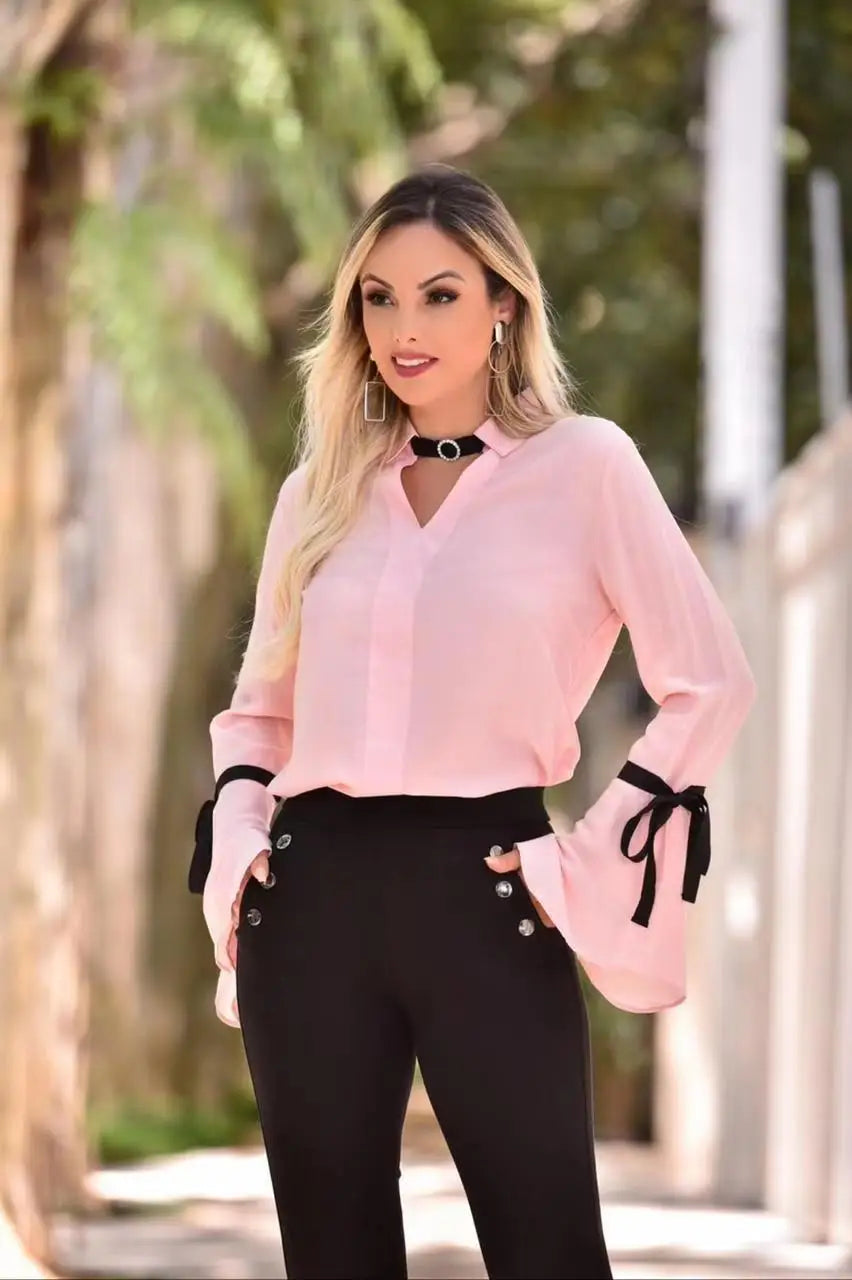 Camisa Blusa Feminina Manga Longa Flare Social Linda Diversas Cores e Tamanhos