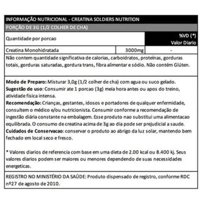 Creatina Monohidratada 500g - 100% Pura Importada - Soldiers Nutrition