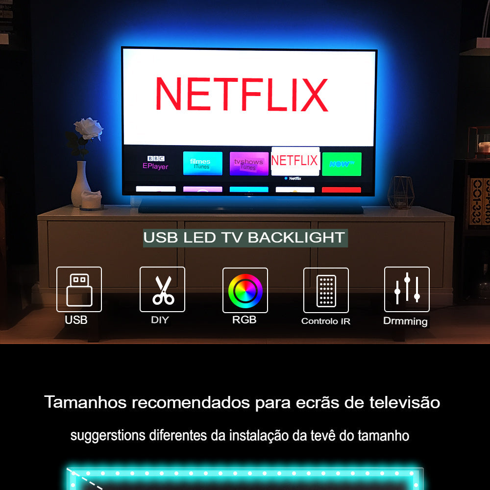 Fita LED USB RGB Para Tv, sala e cozinha.