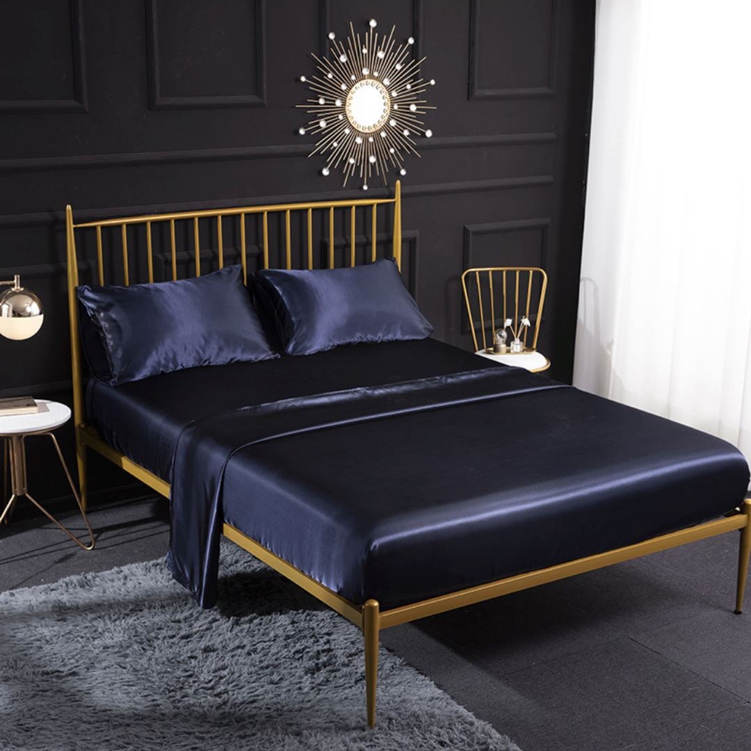 Conjunto de Roupa de Cama em Cetim de Luxo - Azul